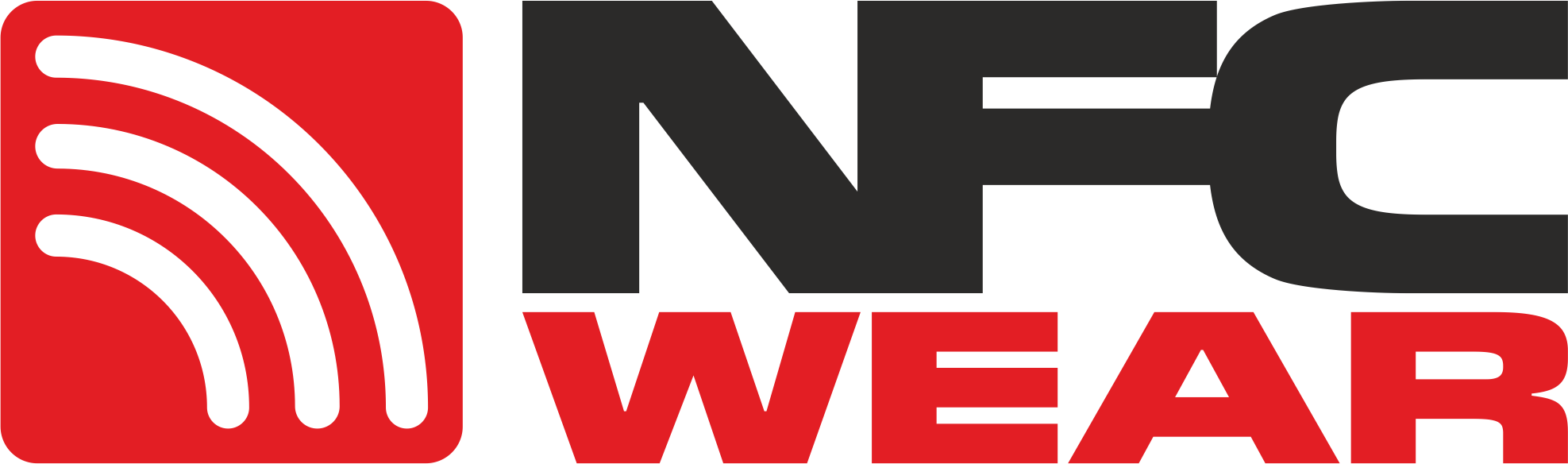 Logo NFC Wear - innowacyjne gadżety NFC wykonane z bezpiecznej certyfikowanej gumy.
